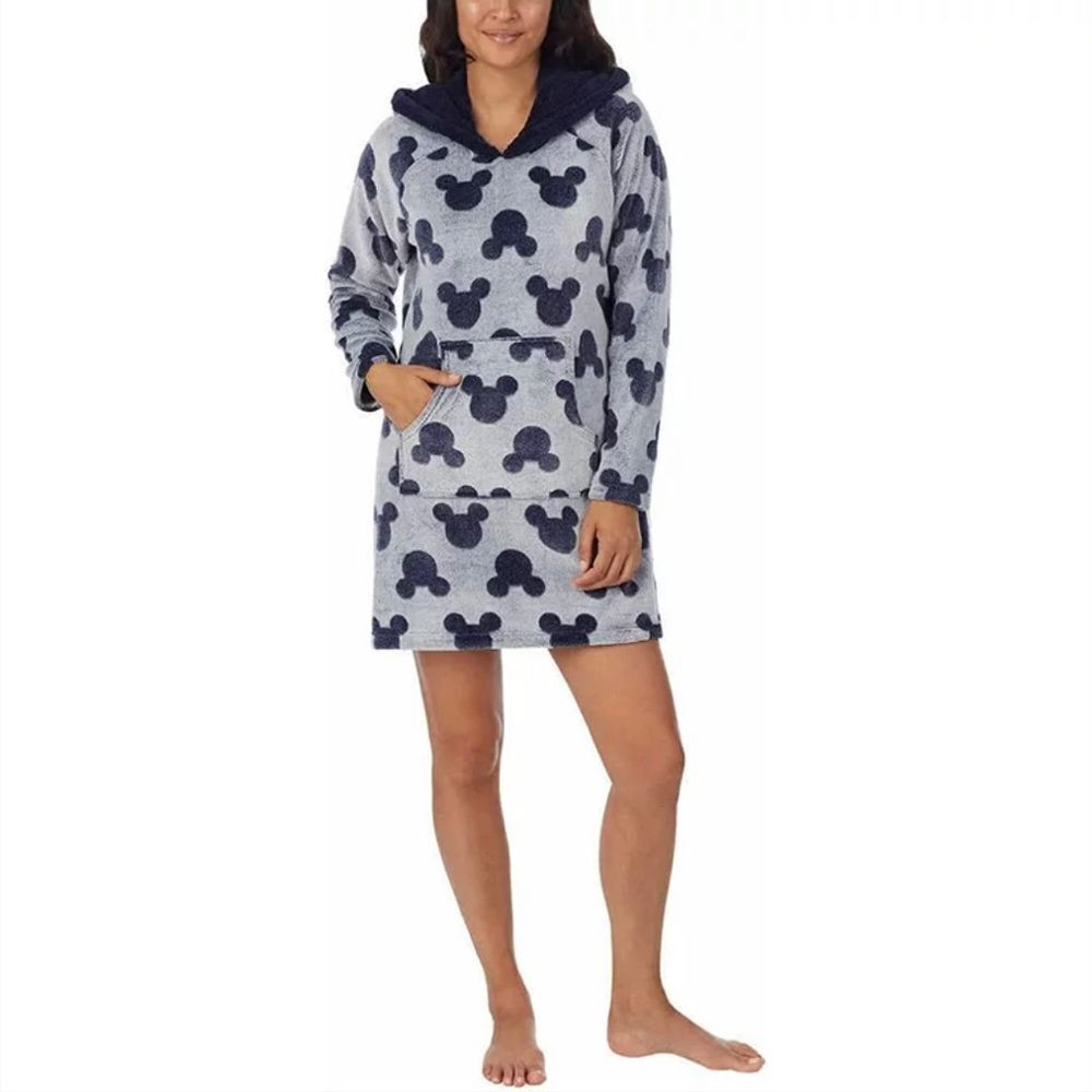 DISNEY MICKEY MOUSE FAUX FUR FLEECE Women’s Blue Long Sleeve Pullover Hoodie - M